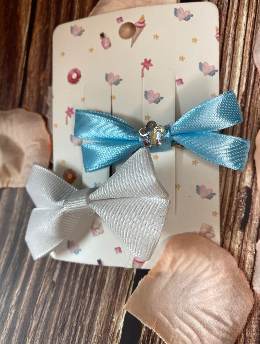 White and Blue Bow Set