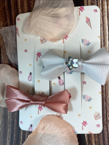 Satin Pink and White Bow Set