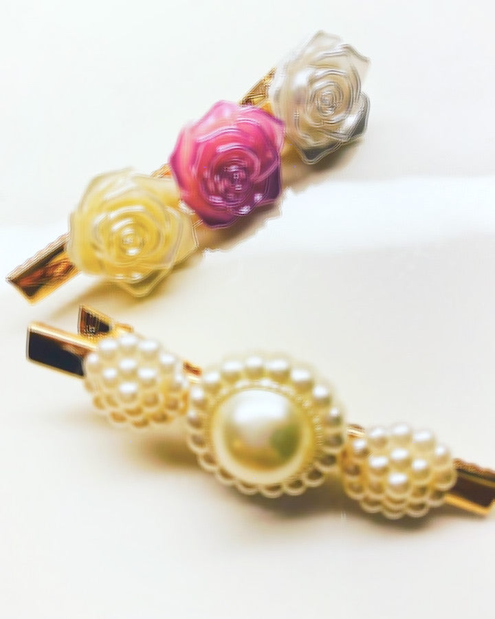 Rose and Pearl Hair Clips